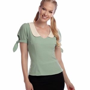 Collectif Vintage Teal Blouse, Peter Pan Collar
